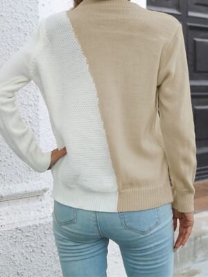 Casual Regular Fit Colour Block Crew Neck Long Sleeve Knit Top - Image 7