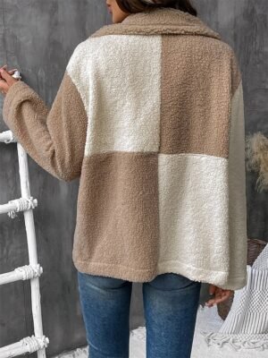 Casual Regular Fit Colour Block Turndown Long Sleeve Fleece Jacket - Image 4