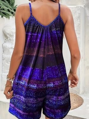 Casual Regular Fit Colour Block V Neck Sleeveless Short Romper - Image 10