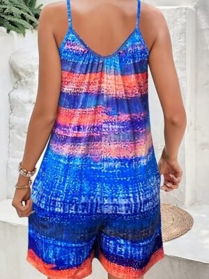 Casual Regular Fit Colour Block V Neck Sleeveless Short Romper - Image 14