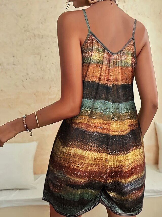 Casual Regular Fit Colour Block V Neck Sleeveless Short Romper - Image 2