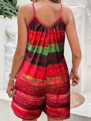 Casual Regular Fit Colour Block V Neck Sleeveless Short Romper - Image 6