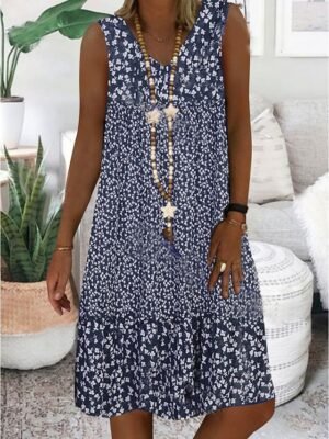Casual Regular Fit Ditsy Floral V Neck Sleeveless Mini Dress - Image 4