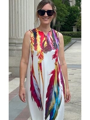 Casual Regular Fit Feather V Neck Sleeveless Maxi Dress - Image 2