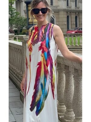 Casual Regular Fit Feather V Neck Sleeveless Maxi Dress - Image 3