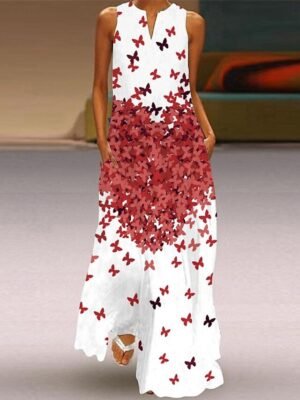 Casual Regular Fit Feather V Neck Sleeveless Maxi Dress - Image 6