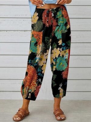 Casual Regular Fit Floral Ankle-Length Graphic Trousers - Image 1