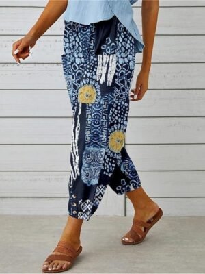 Casual Regular Fit Floral Ankle-Length Graphic Trousers - Image 10