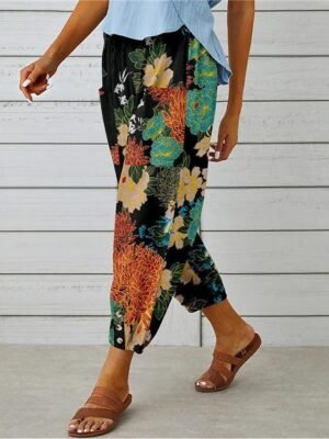 Casual Regular Fit Floral Ankle-Length Graphic Trousers - Image 2