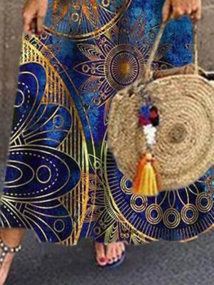 Casual Regular Fit Floral Crew Neck Short Sleeve Maxi Dress - Image 3