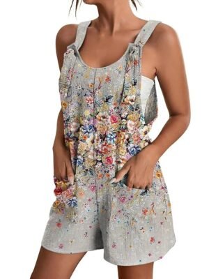 Casual Regular Fit Floral Crew Neck Sleeveless Overall Jumpsuit - Image 11