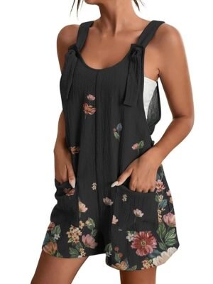 Casual Regular Fit Floral Crew Neck Sleeveless Overall Jumpsuit - Image 13