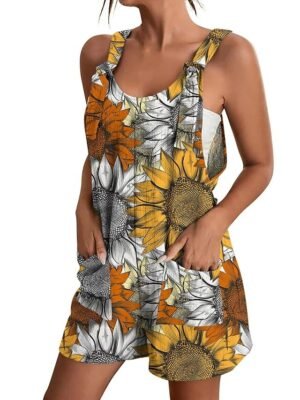 Casual Regular Fit Floral Crew Neck Sleeveless Overall Jumpsuit - Image 16
