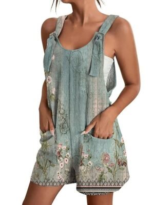 Casual Regular Fit Floral Crew Neck Sleeveless Overall Jumpsuit - Image 2