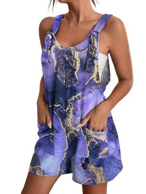 Casual Regular Fit Floral Crew Neck Sleeveless Overall Jumpsuit - Image 3