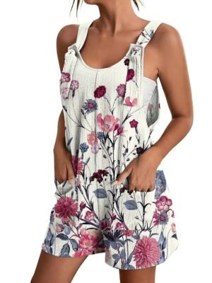 Casual Regular Fit Floral Crew Neck Sleeveless Overall Jumpsuit - Image 9