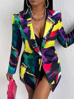 Casual Regular Fit Floral Notch Lapel Long Sleeve Blazer - Image 1