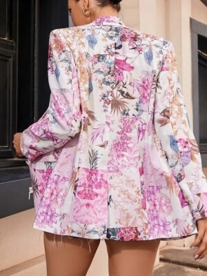 Casual Regular Fit Floral Notch Lapel Long Sleeve Blazer - Image 3