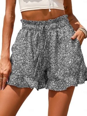 Casual Regular Fit Floral Ruffle Drawstring Shorts - Image 2