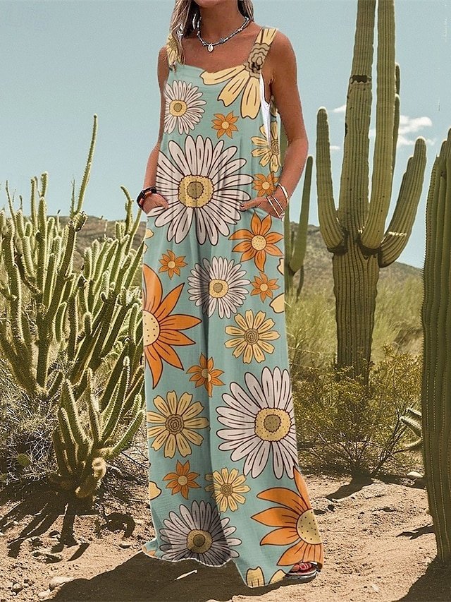 Casual Regular Fit Floral Sleeveless Wide Leg Jumpsuit - Image 1