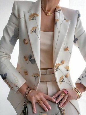 Casual Regular Fit Floral Turndown Long Sleeve Blazer - Image 3