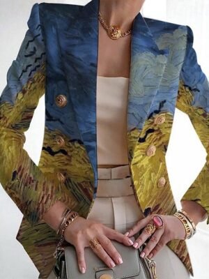 Casual Regular Fit Floral Turndown Long Sleeve Blazer - Image 4