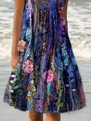 Casual Regular Fit Floral U Neck Sleeveless Mini Dress - Image 2