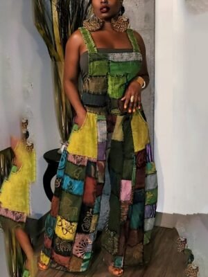 Casual Regular Fit Floral U Neck Sleeveless Summer Jumpsuit - Image 2