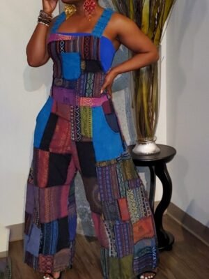 Casual Regular Fit Floral U Neck Sleeveless Summer Jumpsuit - Image 6