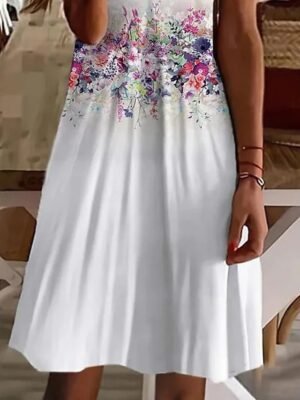 Casual Regular Fit Floral V Neck Short Sleeve Mini Dress - Image 3