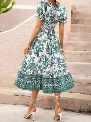 Casual Regular Fit Floral V Neck Short Sleeve Midi Dress - Image 34