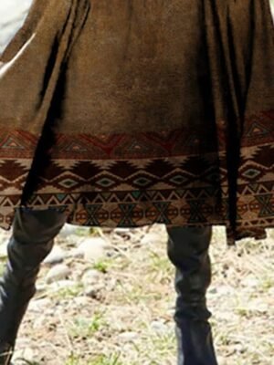 Casual Regular Fit Geometric Crew Neck Long Sleeve Midi Dress - Image 2