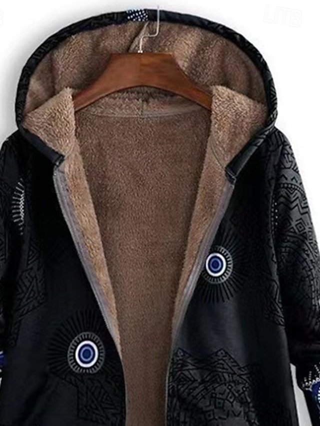 Casual Regular Fit Geometric Hooded Long Sleeve Fleece Jacket - Image 2