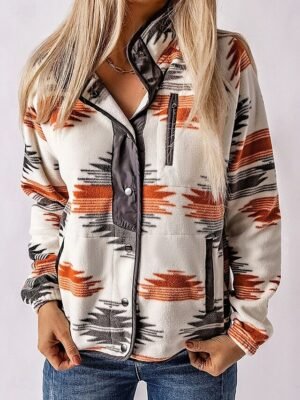 Casual Regular Fit Geometric Long Sleeve Ethnic Vintage Coat - Image 3