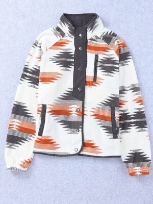 Casual Regular Fit Geometric Long Sleeve Ethnic Vintage Coat - Image 4