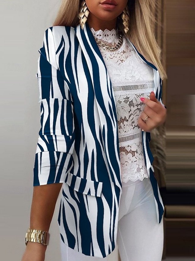 Casual Regular Fit Geometric Turndown Long Sleeve Blazer - Image 1
