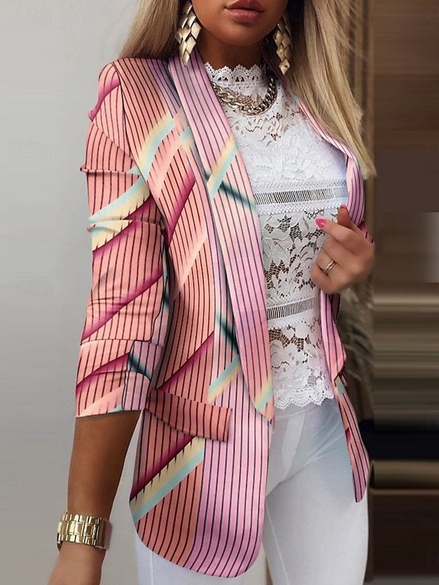 Casual Regular Fit Geometric Turndown Long Sleeve Blazer - Image 2