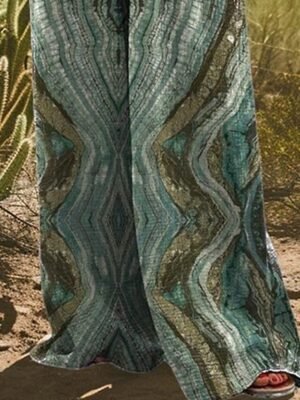 Casual Regular Fit Geometric V Neck Sleeveless Wide Leg Jumpsuit - Image 3