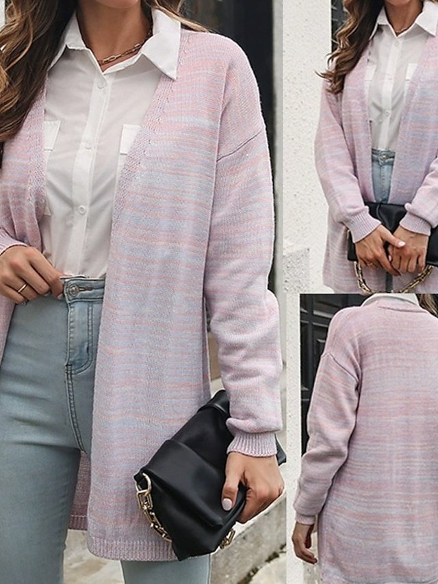 Casual Regular Fit Gradient V Neck Long Sleeve Cardigan - Image 2