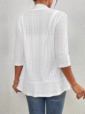 Casual Regular Fit Lace Collarless 3/4 Length Sleeve Jacket - Image 4