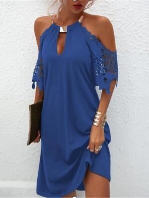 Casual Regular Fit Lace Halter Neck Sleeveless Mini Dress - Image 4