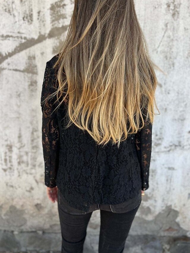 Casual Regular Fit Lace Patchwork Turndown Long Sleeve Blazer - Image 2