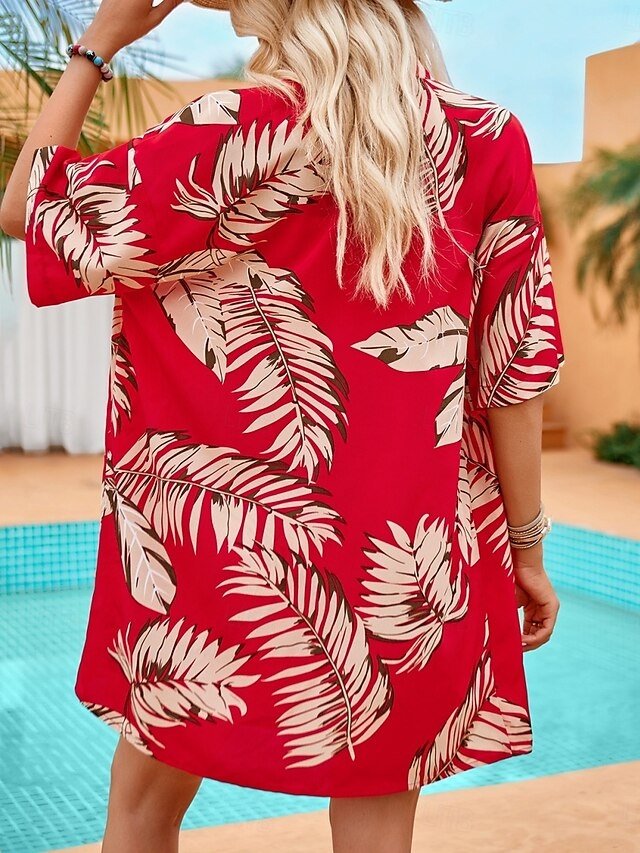 Casual Regular Fit Leaf Print Collarless Half Sleeve Jacket - Image 2