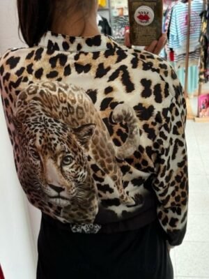 Casual Regular Fit Leopard Print Stand Collar Long Sleeve Bomber Jacket - Image 2