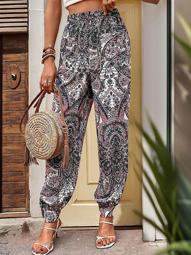 Casual Regular Fit Paisley Split Pocket Long Joggers - Image 1