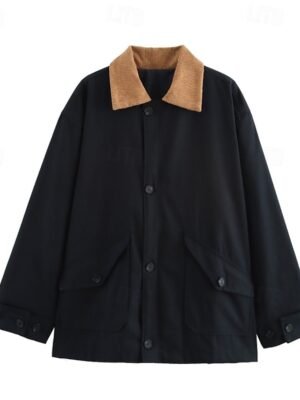 Casual Regular Fit Patchwork Turndown Long Sleeve Jacket - Image 1