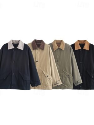 Casual Regular Fit Patchwork Turndown Long Sleeve Jacket - Image 2