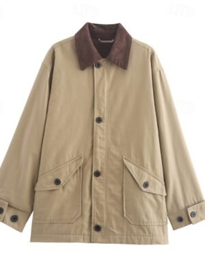 Casual Regular Fit Patchwork Turndown Long Sleeve Jacket - Image 4