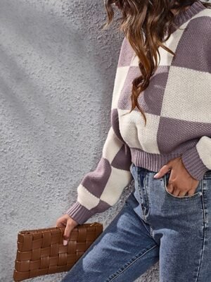 Casual Regular Fit Plaid Crew Neck Long Sleeve Regular Top - Image 3