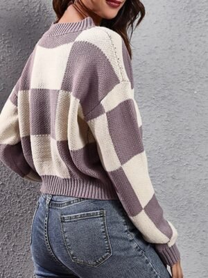 Casual Regular Fit Plaid Crew Neck Long Sleeve Regular Top - Image 4